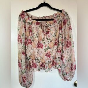 Bohme Floral Lace-Up Blouse - Red and Cream